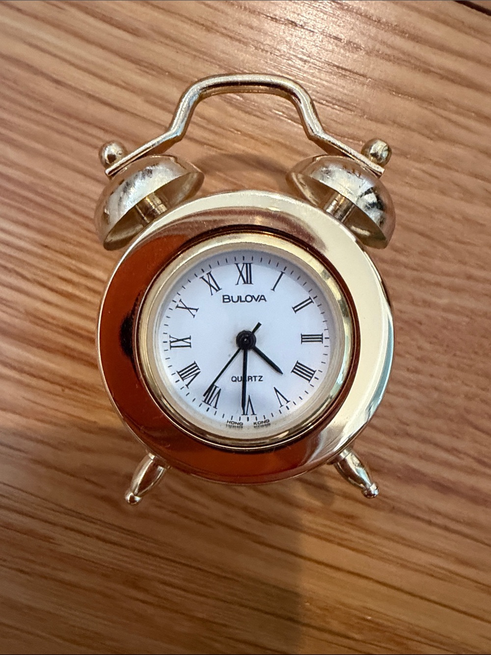 Vintage Bulova B0502 Gemini Miniature Brass Twin Bell Quartz Clock Japan